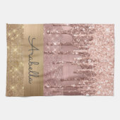 Rosa Rose Gold Glitzer Tropfen Individuelle Name Geschirrtuch (Horizontal)