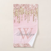 Rosa Rose Gold Glitzer Tropfen Mit Monogramm Badhandtuch Set (Handtuch)
