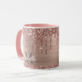 Rosa Rose Gold Glitzer Tropfen Mit Monogramm Tasse (Vorderseite Links)