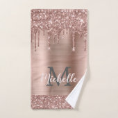 Rosa Rose Gold Glitzer Tropfen Mit Monogramm Weibc Badhandtuch Set (Handtuch)