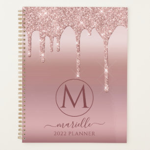 Rosa Rose Gold Glitzer Tropfen Monogram 2022 P Planer