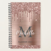 Rosa Rose Gold Glitzer Tropfen Monogram 2024 Planer (Vorderseite)