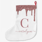 Rosa Rose Gold Glitzer Tropfen Monogram Großer Weihnachtsstrumpf (Rückseite)