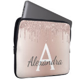 Rosa Rose Gold Glitzer Tropfen Monogram Laptopschutzhülle (Vorne Rechts)
