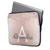 Rosa Rose Gold Glitzer Tropfen Monogram Laptopschutzhülle (Vorderseite Links)