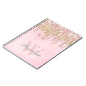 Rosa Rose Gold Glitzer Tropfen Name Mit Monogramm Notizblock (Linke Seite)