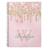 Rosa Rose Gold Glitzer Tropfen Name Mit Monogramm Notizblock (Vorderseite)