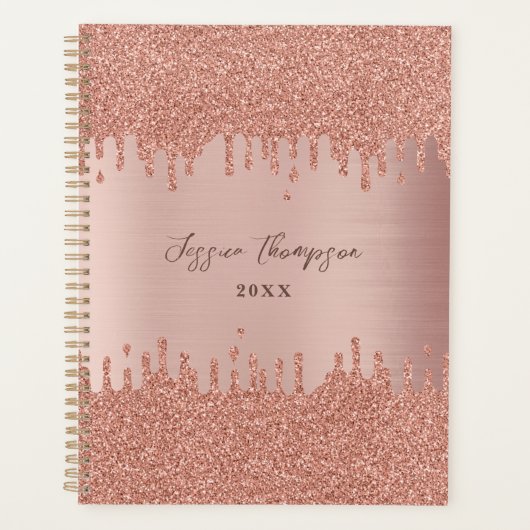 Rosa Rose Gold Glitzer Tropfen Planer (Vorderseite)