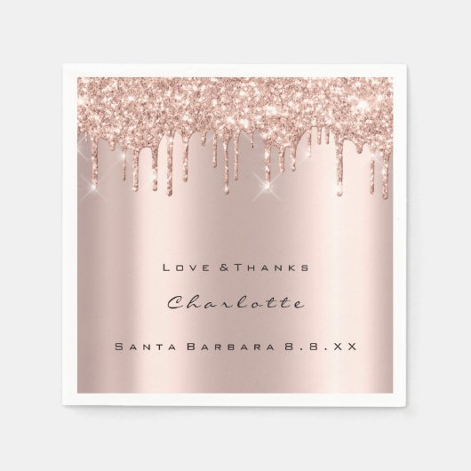 Rosa Rose Gold Glitzer Tropfen Spark Sweet 16 Brid Serviette (Vorderseite)