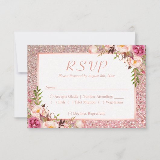 Rosa Rose Gold Glitzer UAWG Auswahl RSVP Karte (Vorderseite)