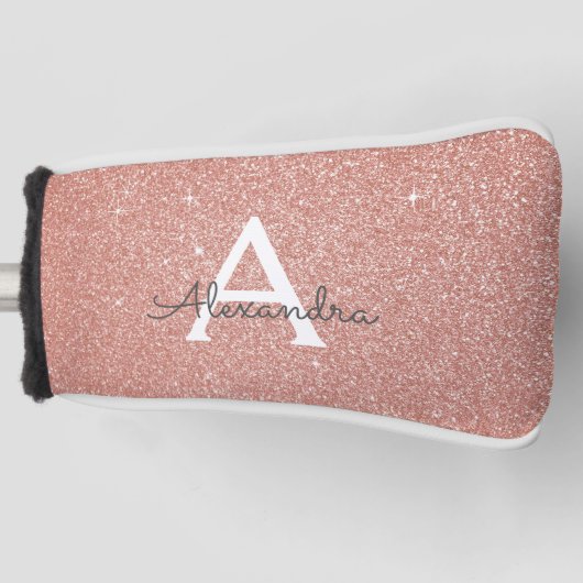 Rosa Rose Gold Glitzer und Monogramm-Name Golf Headcover (Vorderseite)