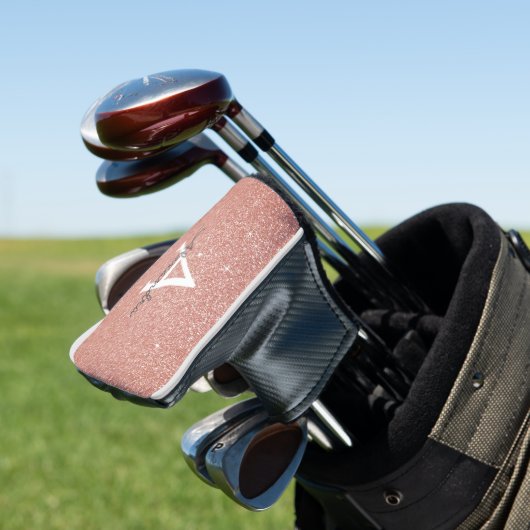 Rosa Rose Gold Glitzer und Monogramm-Name Golf Headcover (In Situ)