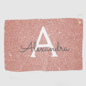 Rosa Rose Gold Glitzer und Monogramm-Name Golfhandtuch (Horizontal)