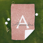 Rosa Rose Gold Glitzer und Monogramm-Name Golfhandtuch