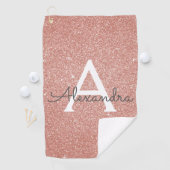 Rosa Rose Gold Glitzer und Monogramm-Name Golfhandtuch (Insitu)