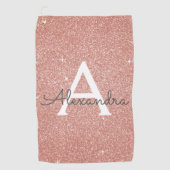 Rosa Rose Gold Glitzer und Monogramm-Name Golfhandtuch (Vorderseite)