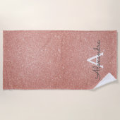 Rosa Rose Gold Glitzer und Monogramm-Name Strandtuch (Vorderseite)