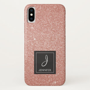 Rosa Rose Gold Glitzer und Sparkle Monogramm iPhone X Hülle