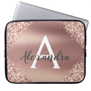 Rosa Rose Gold Glitzer und Sparkle Monogramm Laptopschutzhülle