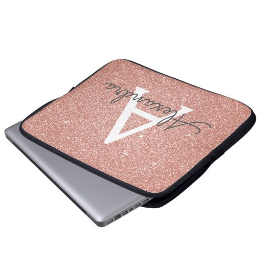 Rosa Rose Gold Glitzer und Sparkle Monogramm Laptopschutzhülle (Vorne Knopf)