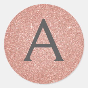 Rosa Rose Gold Glitzer und Sparkle Monogramm Runder Aufkleber