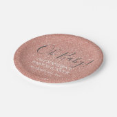 Rosa Rose Gold Glitzer und Sparkle Oh Baby! Pappteller (Schrägansicht)