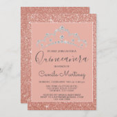 Rosa - Rose Gold Glitzer und Sparkle Quinceanera Einladung (Vorne/Hinten)