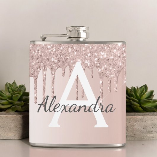 Rosa Rose Gold Glitzer und Sparklogramm Flachmann