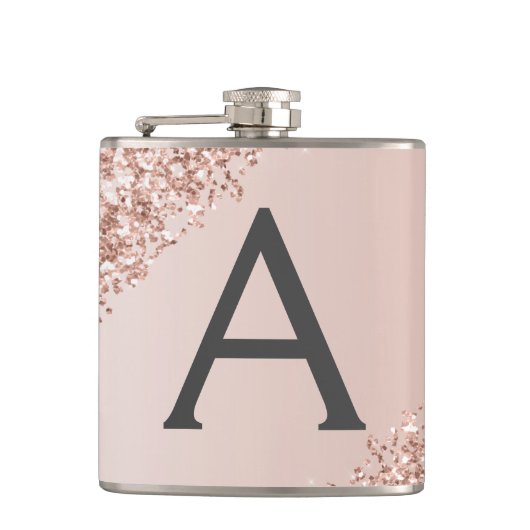 Rosa Rose Gold Glitzer und Sparklogramm Flachmann (Vorderseite)