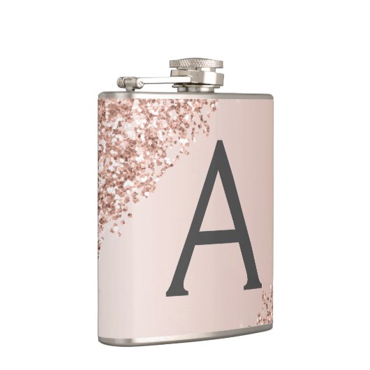 Rosa Rose Gold Glitzer und Sparklogramm Flachmann (Rechts)