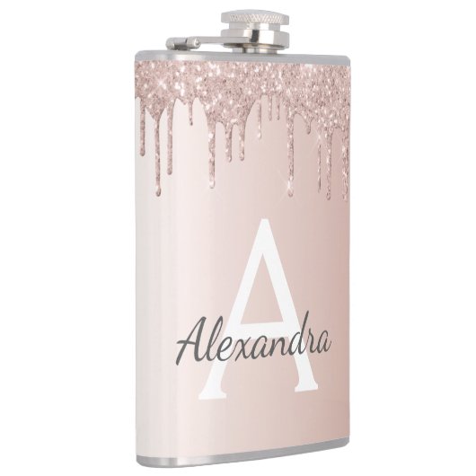 Rosa Rose Gold Glitzer und Sparklogramm Flachmann (Rechts)