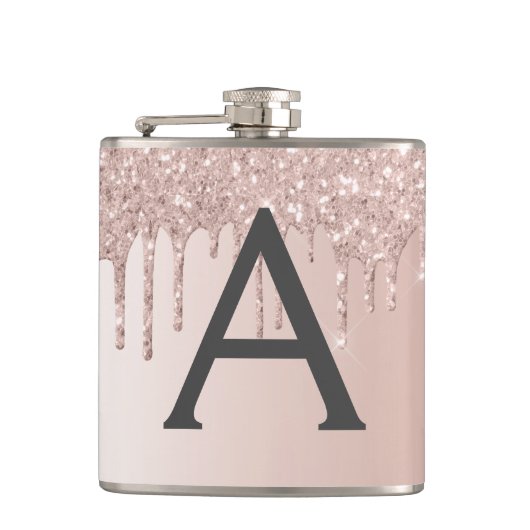 Rosa Rose Gold Glitzer und Sparklogramm Flachmann (Vorderseite)