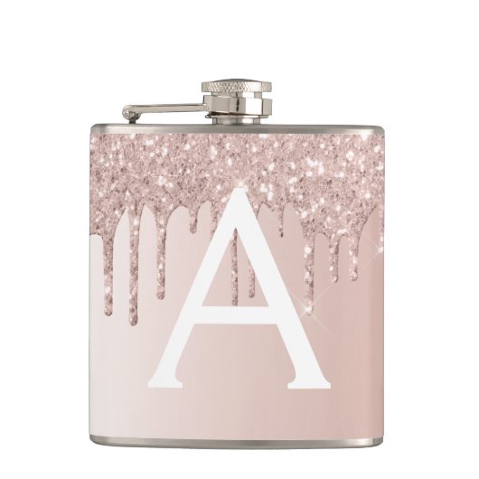 Rosa Rose Gold Glitzer und Sparklogramm Flachmann (Vorderseite)