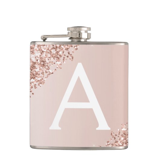 Rosa Rose Gold Glitzer und Sparklogramm Flachmann (Vorderseite)