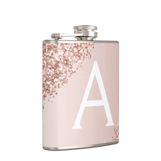 Rosa Rose Gold Glitzer und Sparklogramm Flachmann (Rechts)