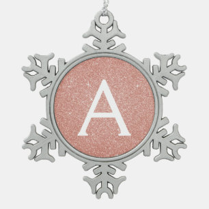Rosa Rose Gold Glitzer und Sparkone Monogramm Schneeflocken Zinn-Ornament