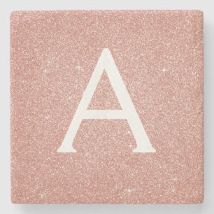Rosa Rose Gold Glitzer und Sparkone Monogramm Steinuntersetzer