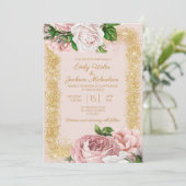 Rosa Rose Gold Glitzer Wedding Einladung (Stehend Vorderseite)