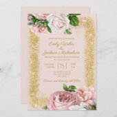 Rosa Rose Gold Glitzer Wedding Einladung (Vorne/Hinten)