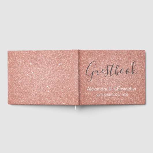 Rosa Rose Gold Glitzer Wedding Guest Book Gästebuch (Voll)