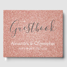 Rosa Rose Gold Glitzer Wedding Guest Book
