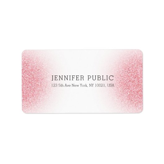 Rosa Rose Gold Glitzer Weiß Elegante Vorlage Adressaufkleber (Vorne)