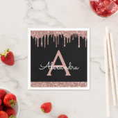 Rosa Rose Gold Glitzern Black Monogram Birthday Serviette (Beispiel)