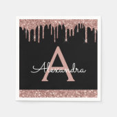 Rosa Rose Gold Glitzern Black Monogram Birthday Serviette (Vorderseite)