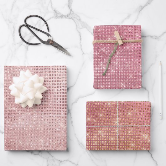 Rosa Rose Gold Glitzy Chic Glam Sparkone Geschenkpapier Set (Vorderseite)