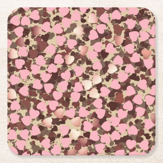 Rosa Rose Gold Hearts Camouflage Untersetzer Set (Vorderseite)
