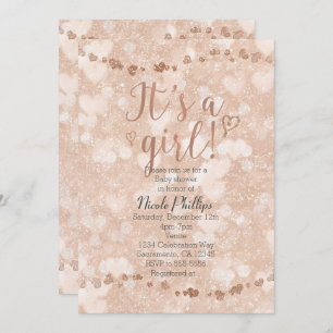 Rosa Rose Gold Hearts Girl Baby Shower Einladungen