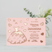 Rosa Rose Gold Herz Quinceañera Einladung (Stehend vorne)