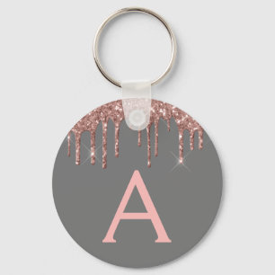 Rosa Rose Gold Holzkohle Grau Glitzer Monogramm Schlüsselanhänger