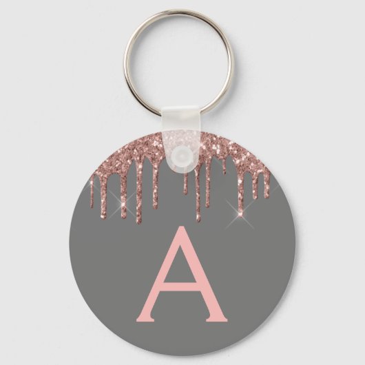 Rosa Rose Gold Holzkohle Grau Glitzer Monogramm Schlüsselanhänger (Vorderseite)